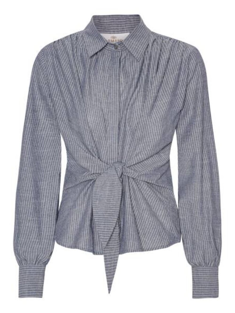 Karmamia Lee Shirt Denim Pinstripe Tie Front Blouse Size S